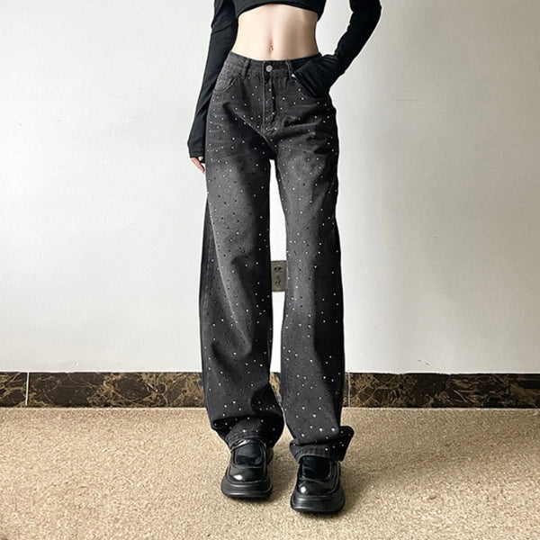 The Soho Rhinestone Wide-Leg Denim Jeans
