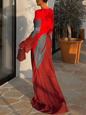 Einzigartiges bedrucktes Maxikleid mit langen Ärmeln