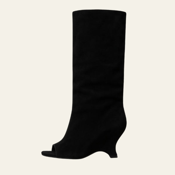The Valencia Suede Peep-Toe Boots