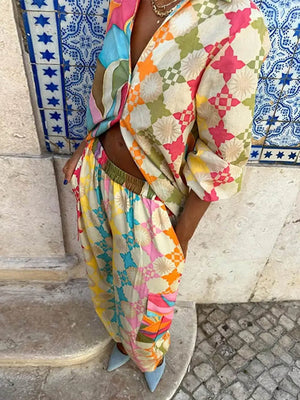 Chemise simple boutonnage à imprimé peint vintage chic