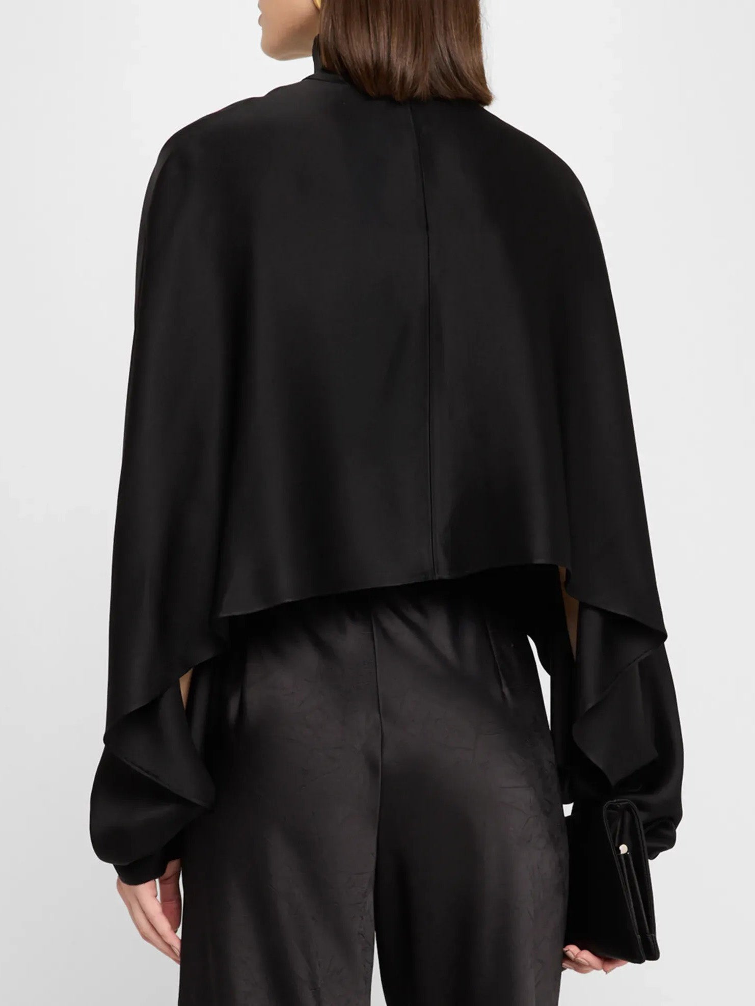 Elegant Satin Cropped Long-sleeved Shirt