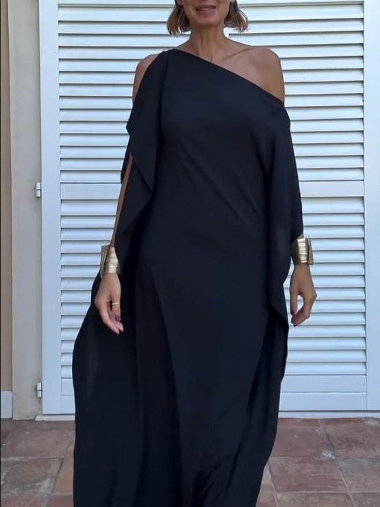 Elegant One-Shoulder Draped Maxi Dress