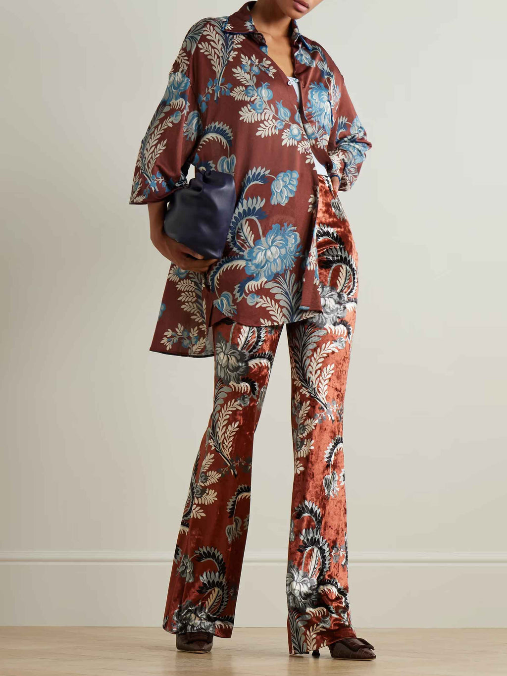 Exquisites Langarmhemd im Retro-Folk-Stil mit Blumendruck