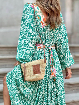 Modisches und lässiges Maxikleid mit V-Ausschnitt und Colorblock-Print