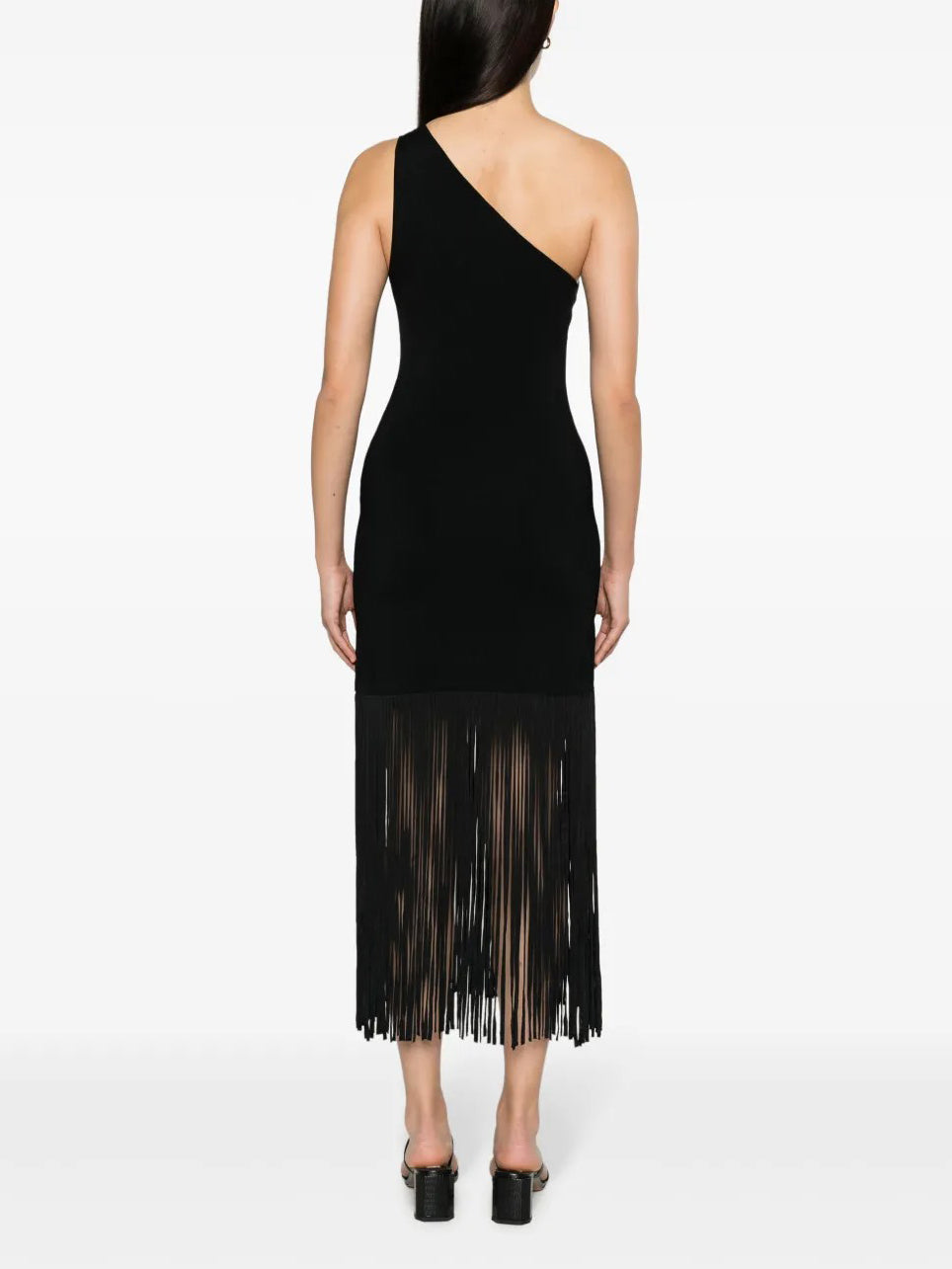Robe mi-longue sexy à une épaule et manches à pompons creux