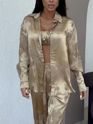 Chemise à manches longues en satin à imprimé dégradé sans bretelles