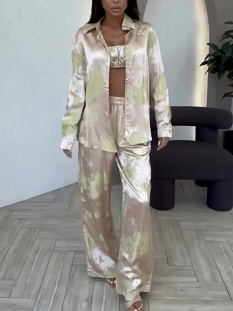 Pantalon large à imprimé dégradé en satin exquis