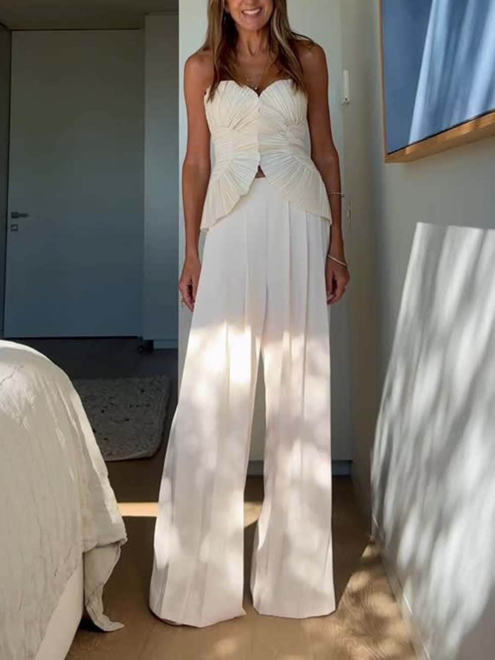 Classic High-Waist Pleated Pockets Wide-Leg Pants