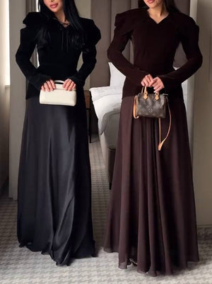 Vintage Velvet Shirt And Skirt Suit-Skirt