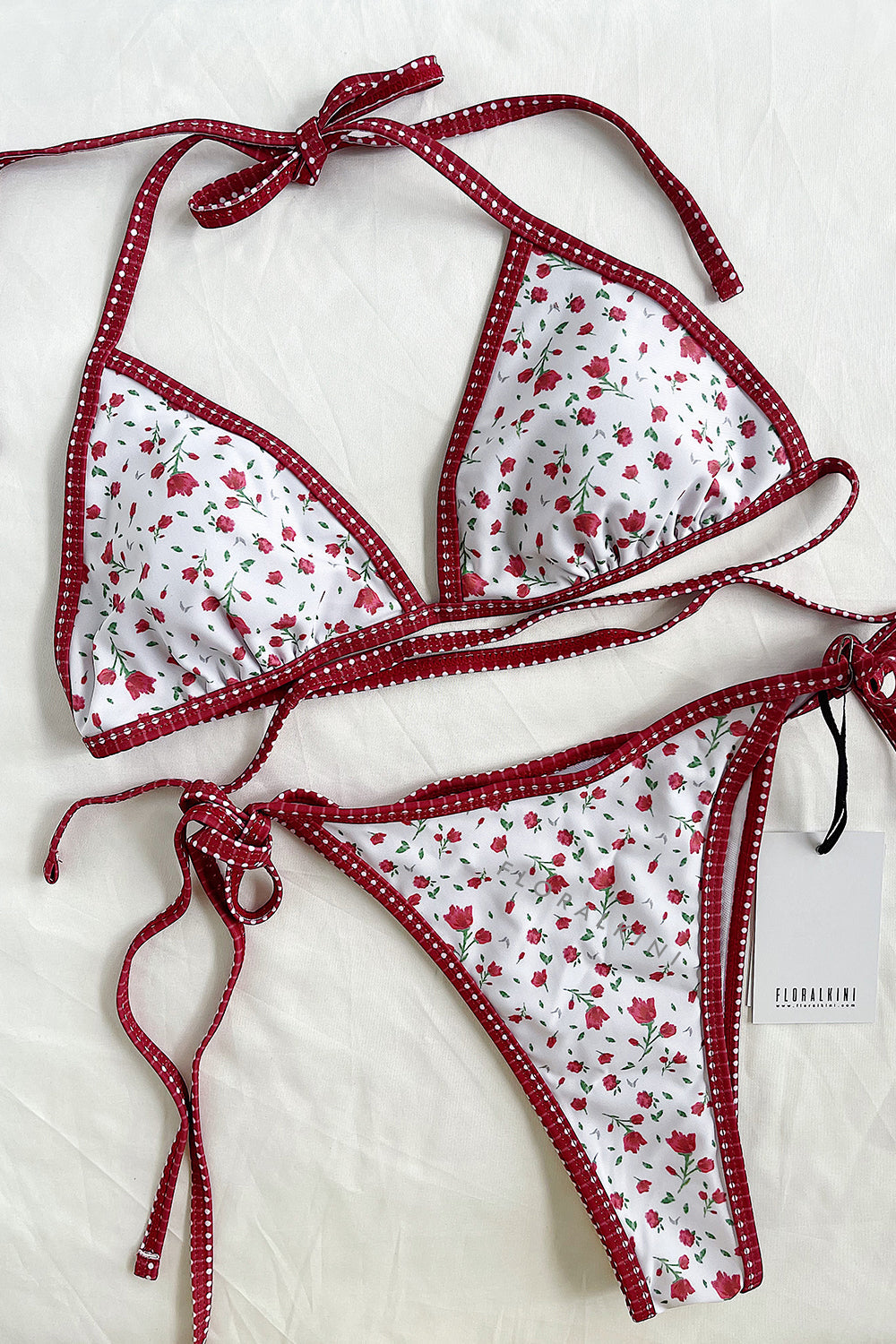 Triangle Contrast Binding Halter Adjustable Tie High Cut Bikini Set