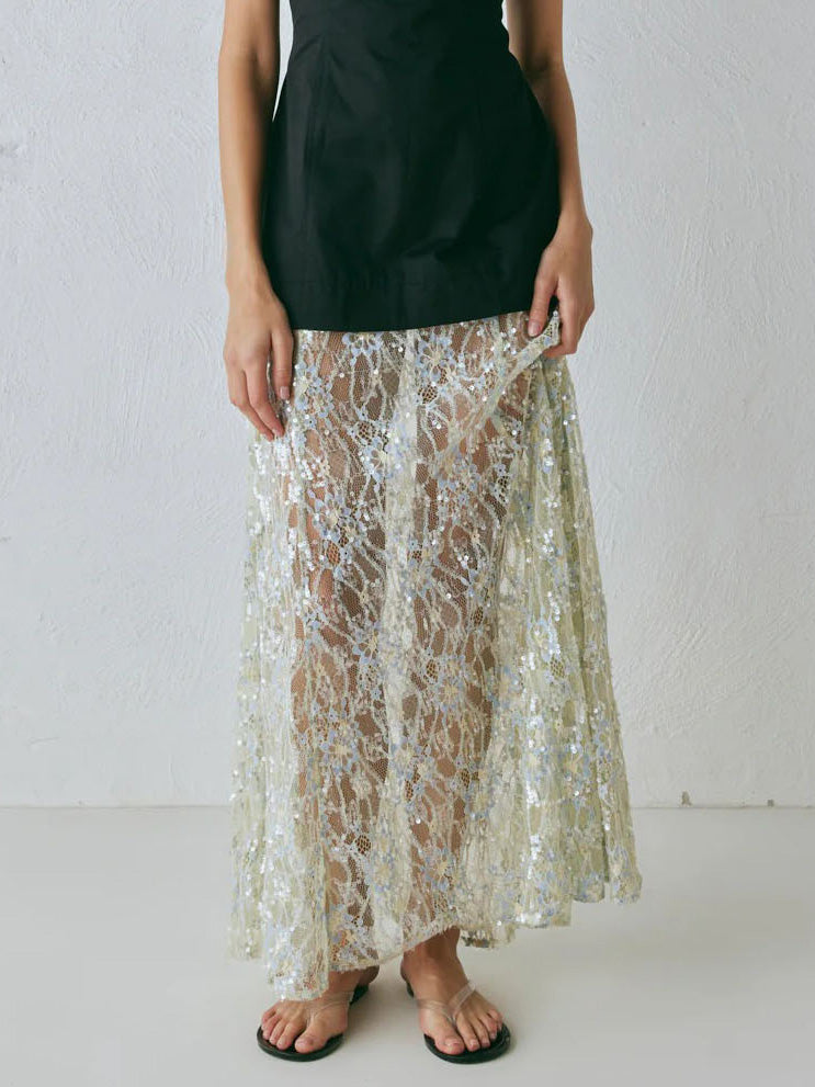 Exquisiter Maxirock aus schillernder Spitze
