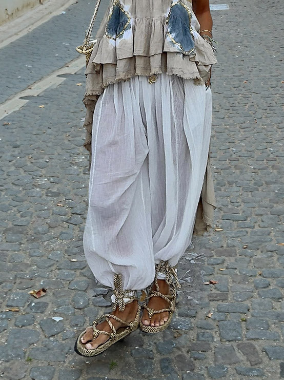Pantalon sarouel bohème transparent à cordon de serrage