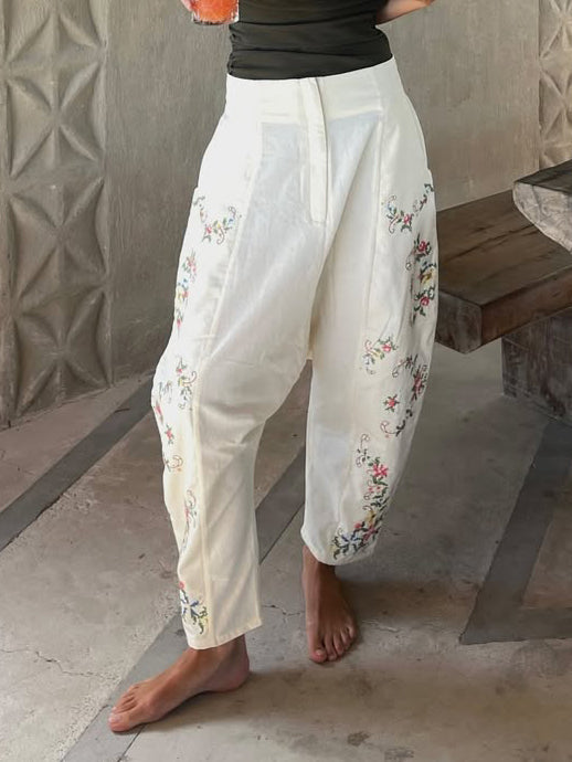 Lässige, hoch taillierte, lockere Hose mit Blumenmuster