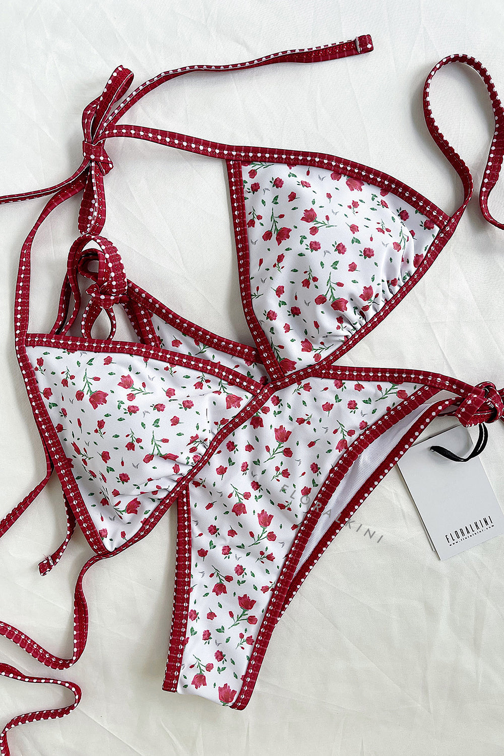 Triangle Contrast Binding Halter Adjustable Tie High Cut Bikini Set