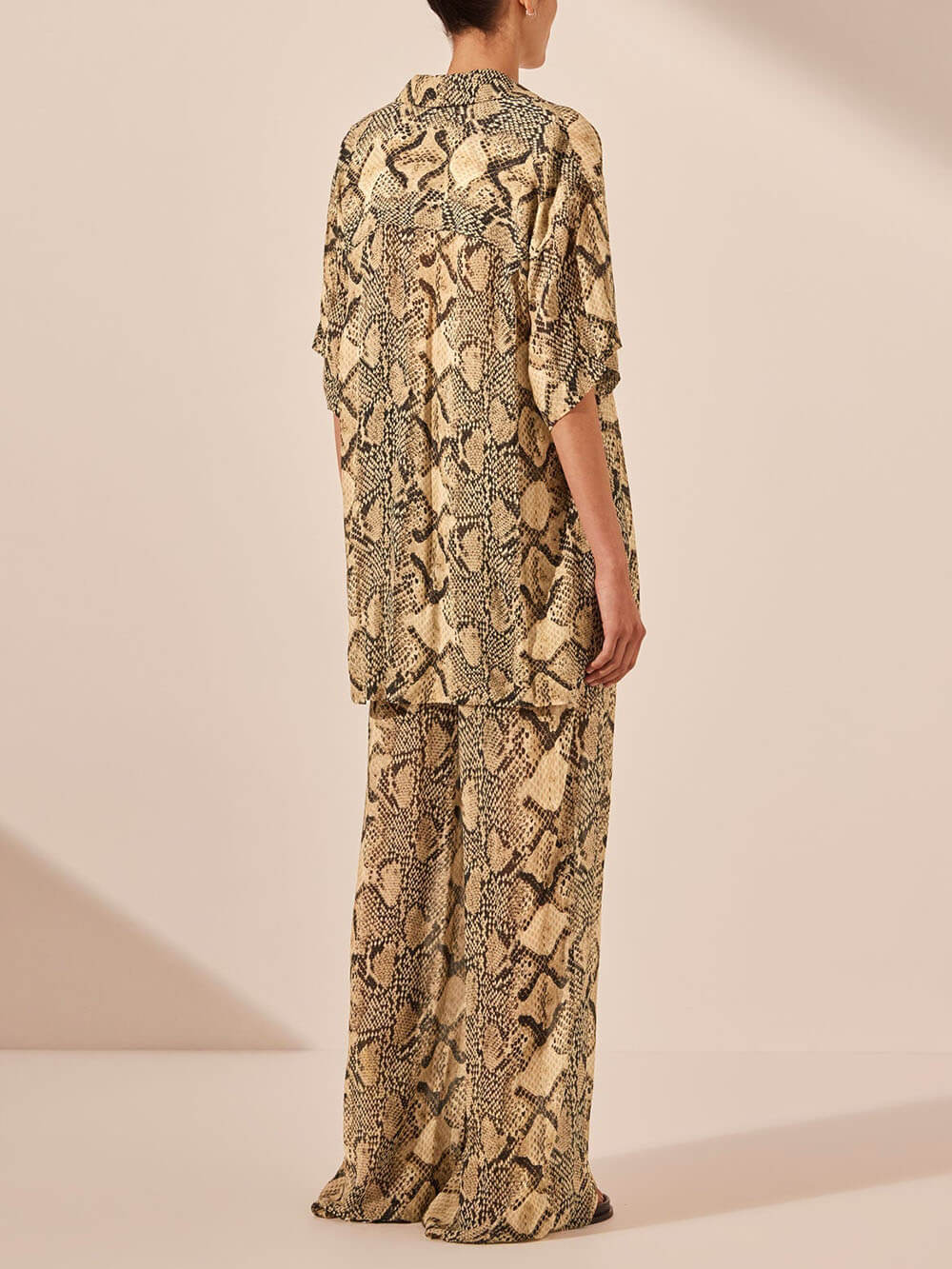 Modern Feel Satin Unique Snake Print Elastic Waist Drawstring Pocket Wide Leg Pants