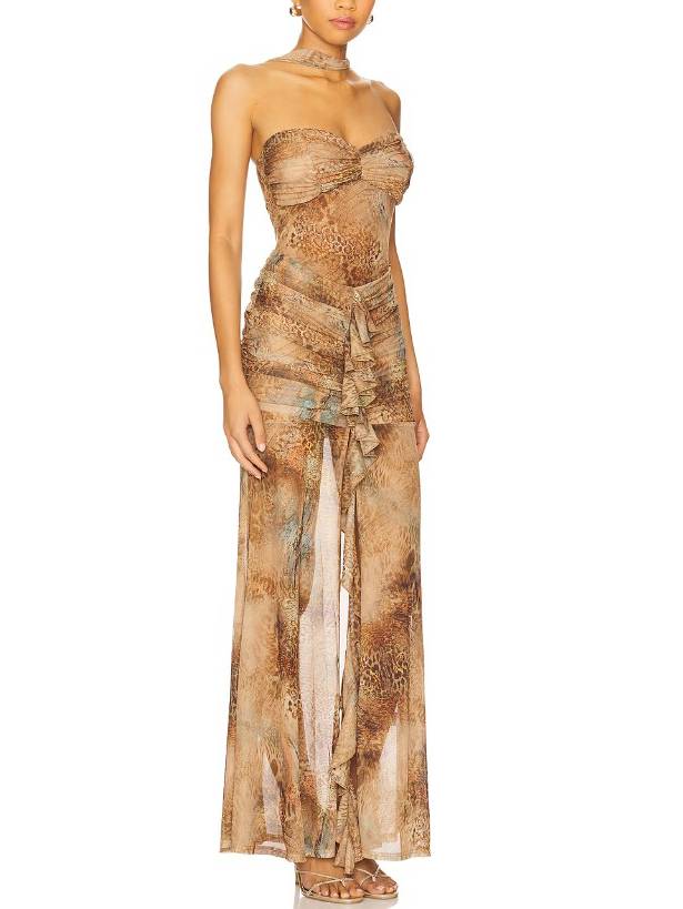 Robe longue plissée à imprimé unique