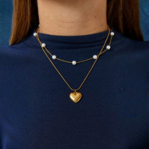 The Santorini Pearl Heart Gold Necklace