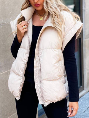 Veste gilet en coton à col montant et poche zippée tendance pour les déplacements