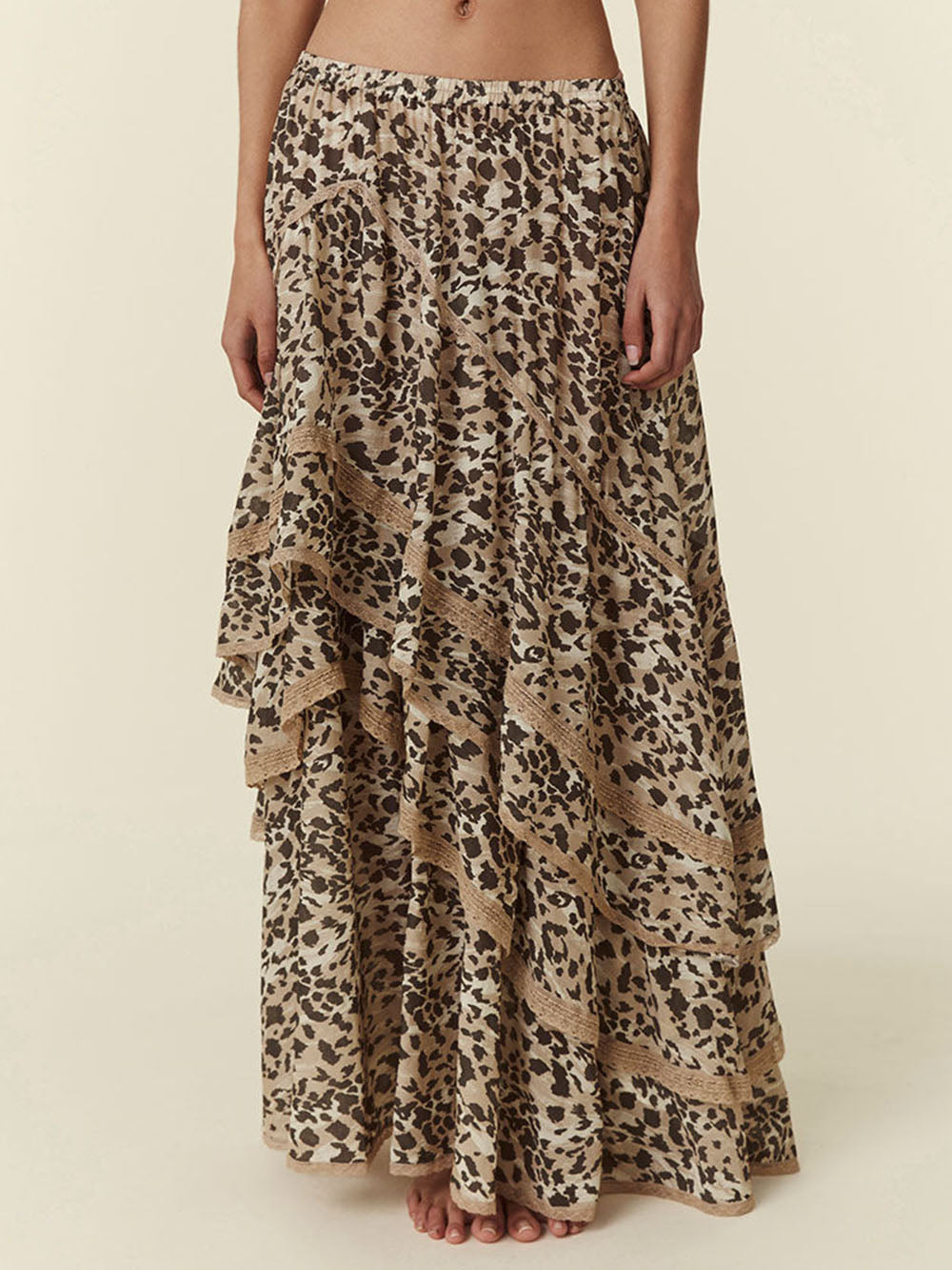Vintage Maxirock mit Leopardenmuster und Rüschen