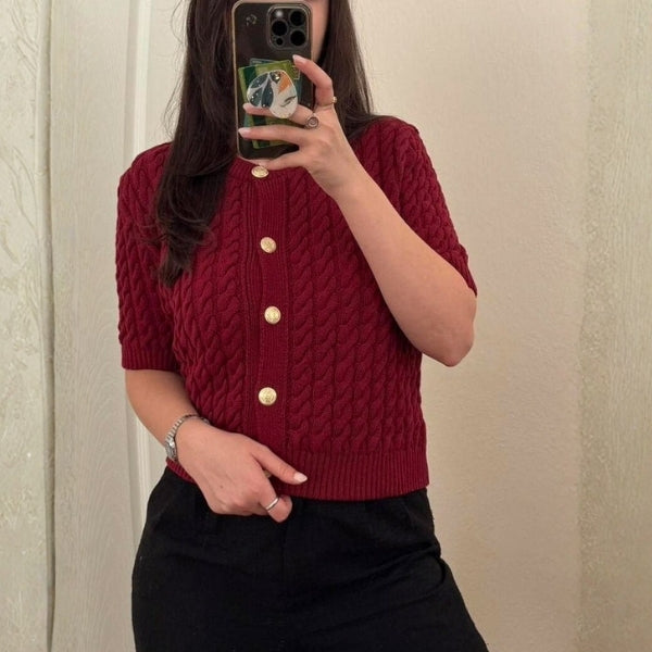 The Paris Cable-Knit Button Top