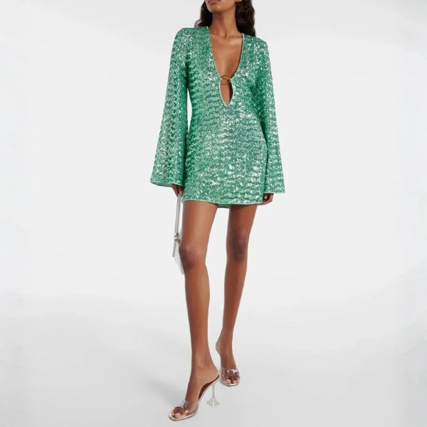The Riviera Ring-Front Sequin Mini Dress