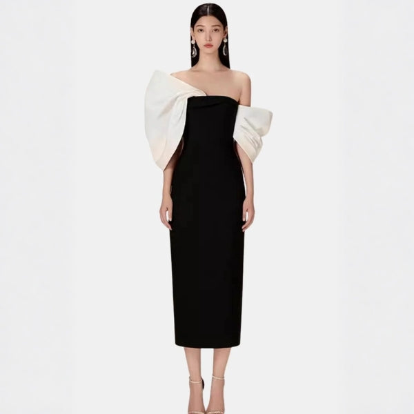 The Valessia Bow-Detail Contrast Midi Dress