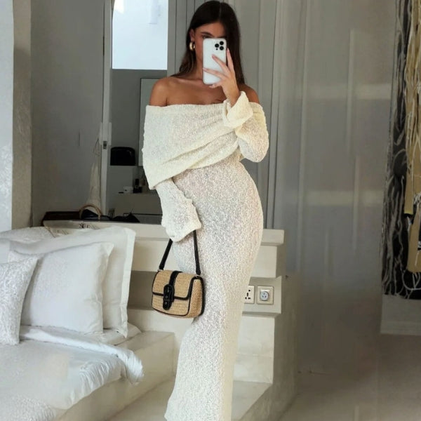 The Santorini Off-Shoulder Textured Maxi Dress