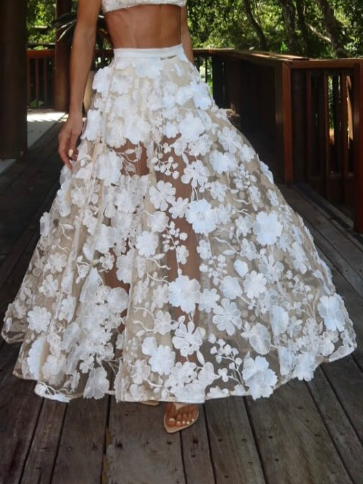 Exquisiter transparenter Maxirock mit Blumenstickerei