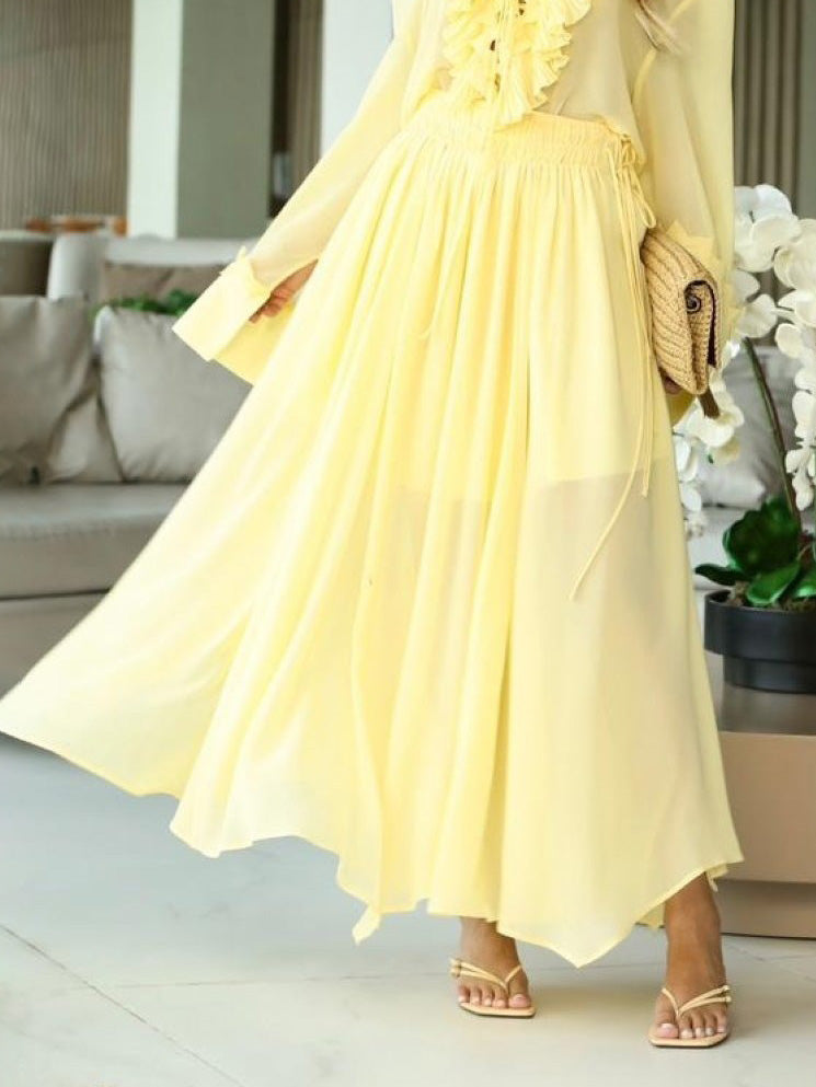 Elegant High-Waist Pleated Chiffon Maxi Skirt