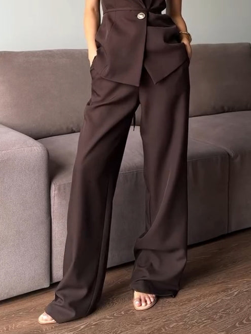 Pantalon élégant à jambes larges et taille haute