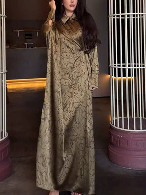 Loose Front Side Lace-Up Printed Maxi Dress