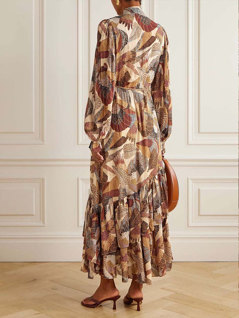 Exquisites Maxikleid mit Gürtel im Bohemian-Print