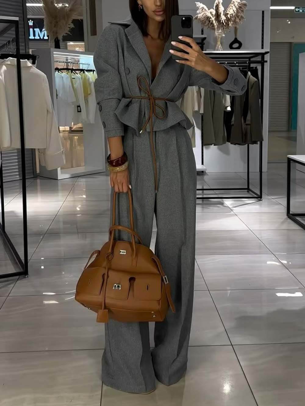 Pantalon droit classique plissé taille haute