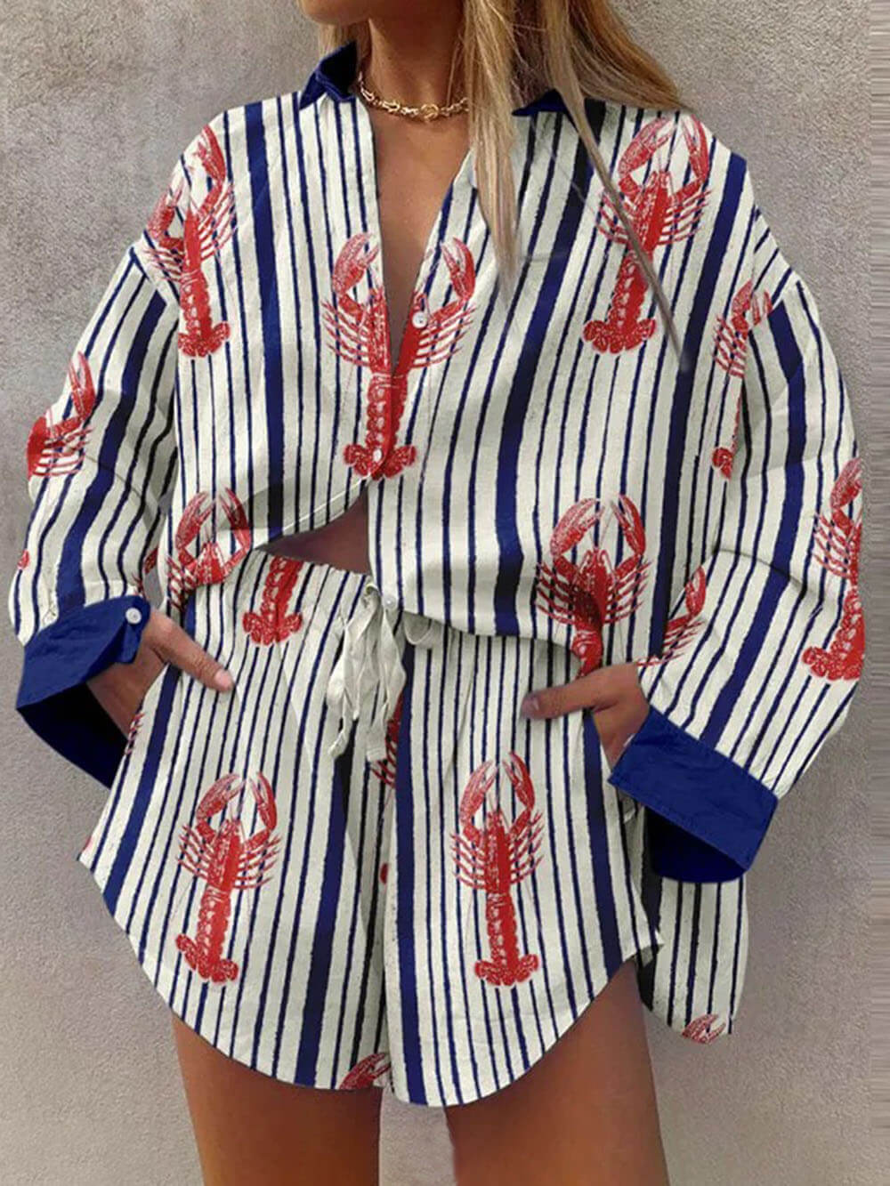 Ensemble short classique à lacets et boutons avec imprimé homard incroyable