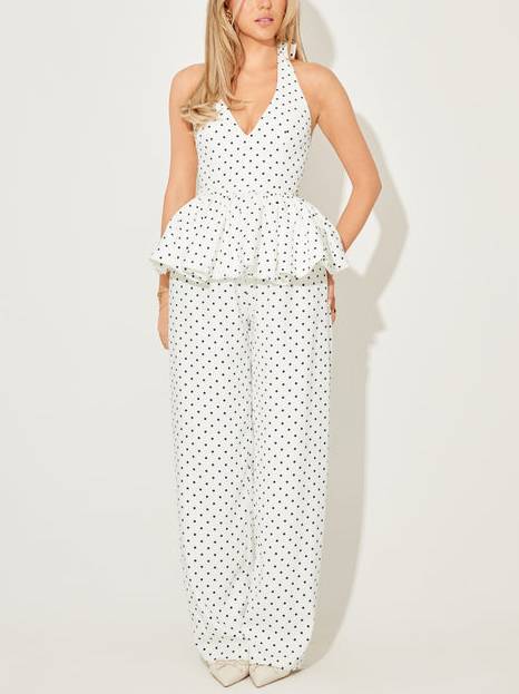 Vintage Polka Dot Neckholder-Top mit Schnürung und weit geschnittener Hose