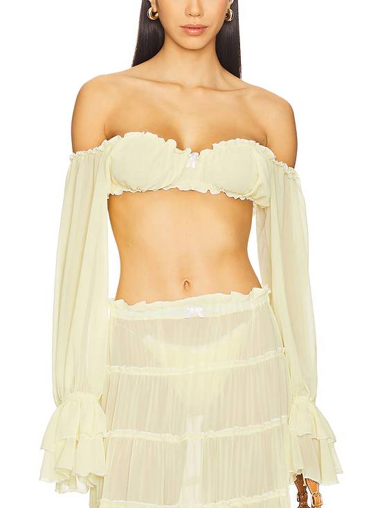 Long Sleeve Tube Top And Ruffle Skirt Suit-Top