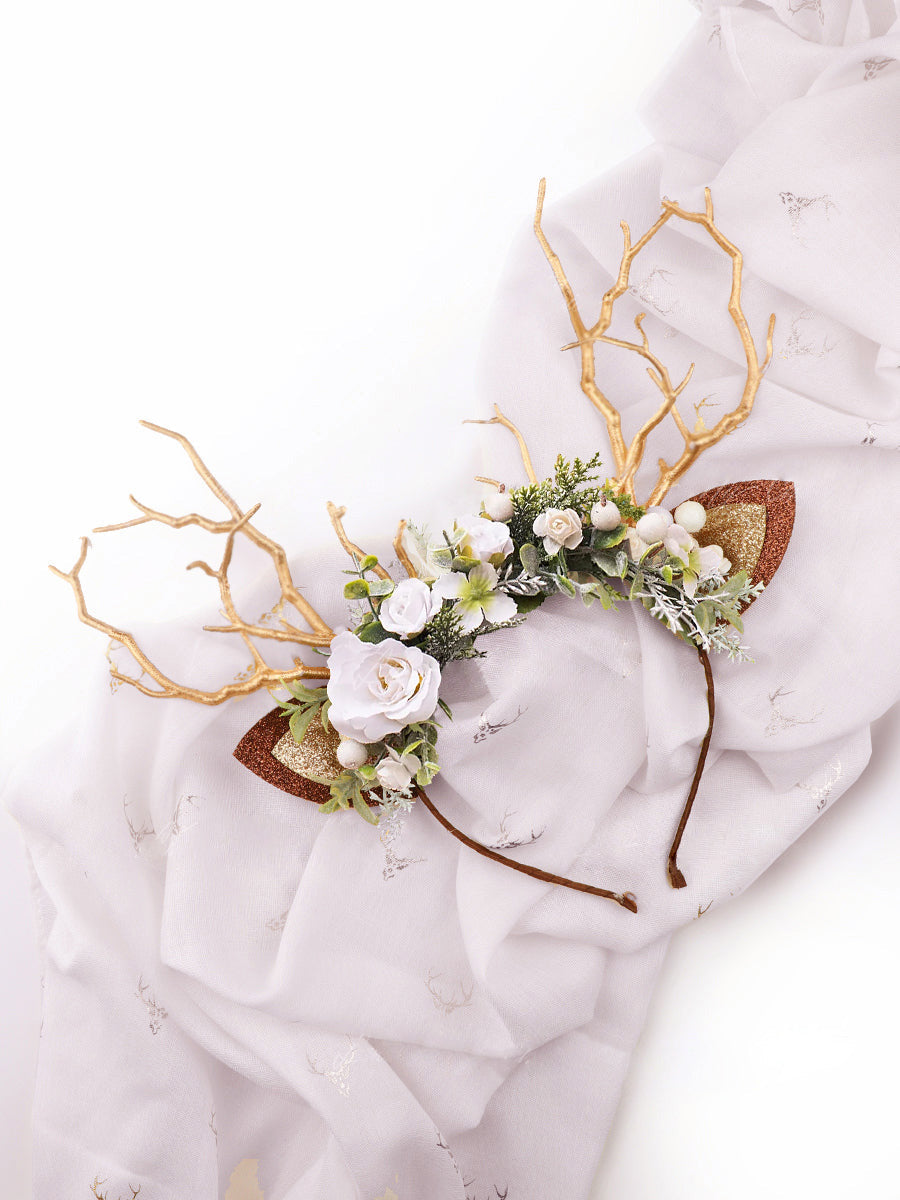 Bandeau de Noël renne blanc et sauge