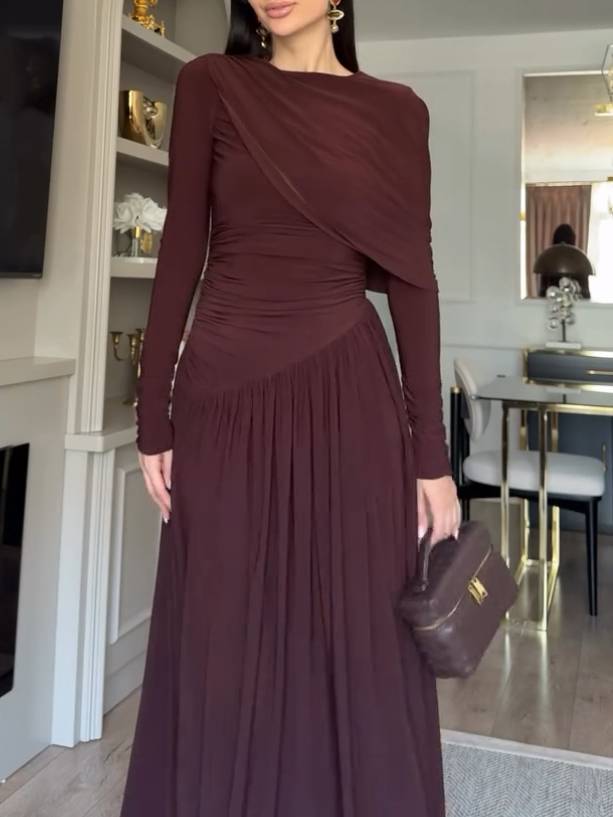 Irregular Shawl Pleated Maxi Dress