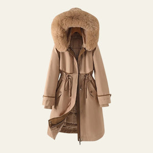 The Aspen Faux-Fur Hood Parka Coat Beige