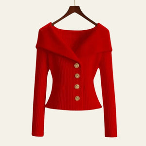 The Kensington Ribbed Button-Up Sweater Red