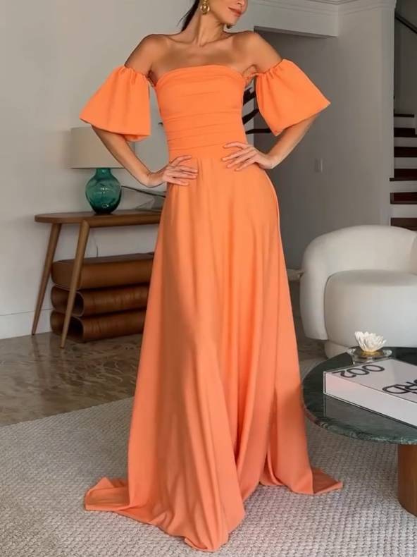 Robe longue à manches bouffantes et haut tube plissé