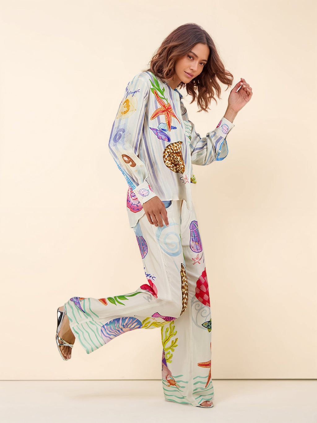 Hose mit Meeresmotiv-Print