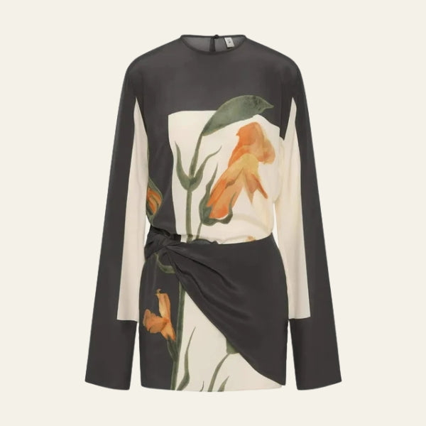 The Amalfi Floral Draped Silk Mini Dress