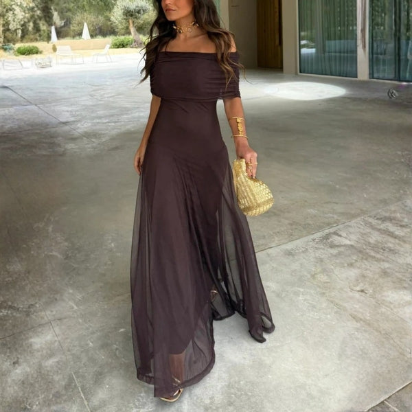 The Santorini Off-Shoulder Mesh Maxi Dress