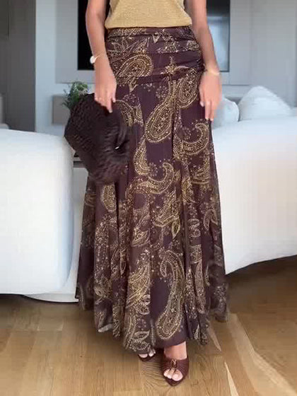 Exquisiter Faltenrock im Vintage-Paisley-Print