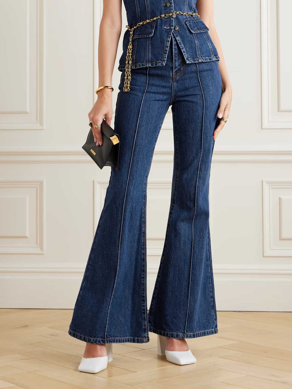 Retro High-Waisted Flared Denim Pants