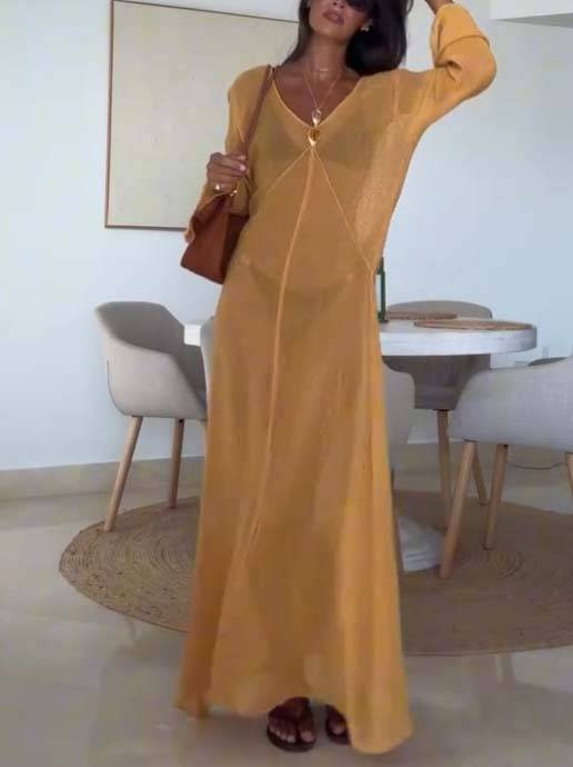 Robe longue ample en tricot semi-perméable de style vacances