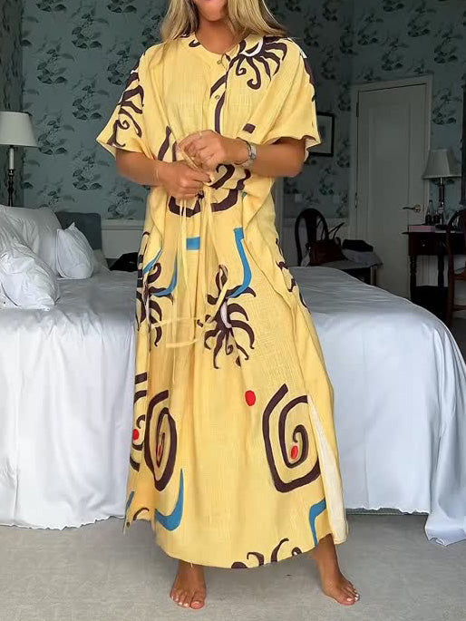 Robe longue à imprimé floral et ceinture nouée à la taille Unique Art