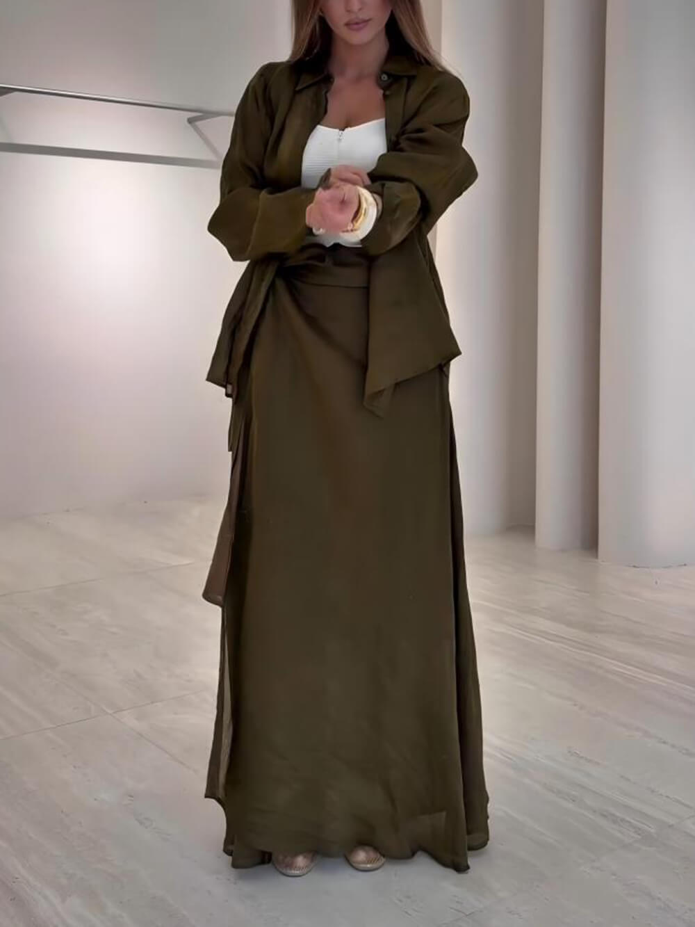 Casual Retro-Tone Button-Up Collared Shirt