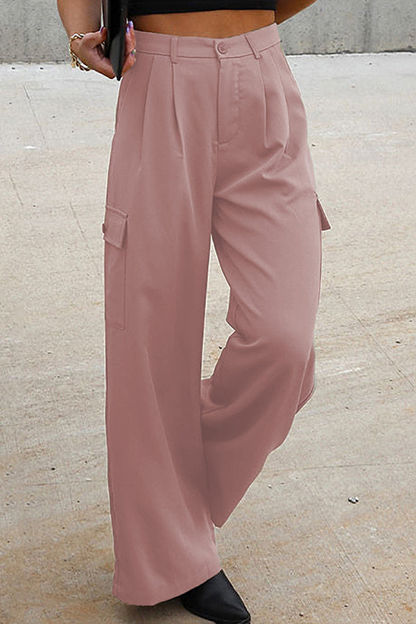 Solid color fashion loose high waist all-match overalls Pink